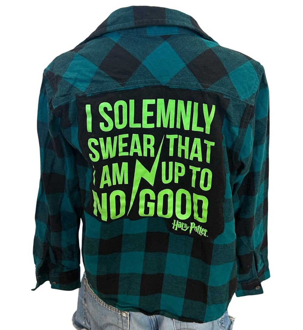 Harry Potter Plaid Flannel Button Down Shirt Kids XL Unique I Solemnly Swear
